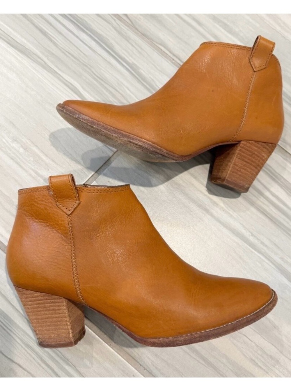 Madewell Boots Size 7.5 Tan Leather Billie‎ Ankle Stacked Heel Coastal Cowgirl
